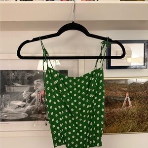 Reformation Green Floral Spaghetti Strap Top